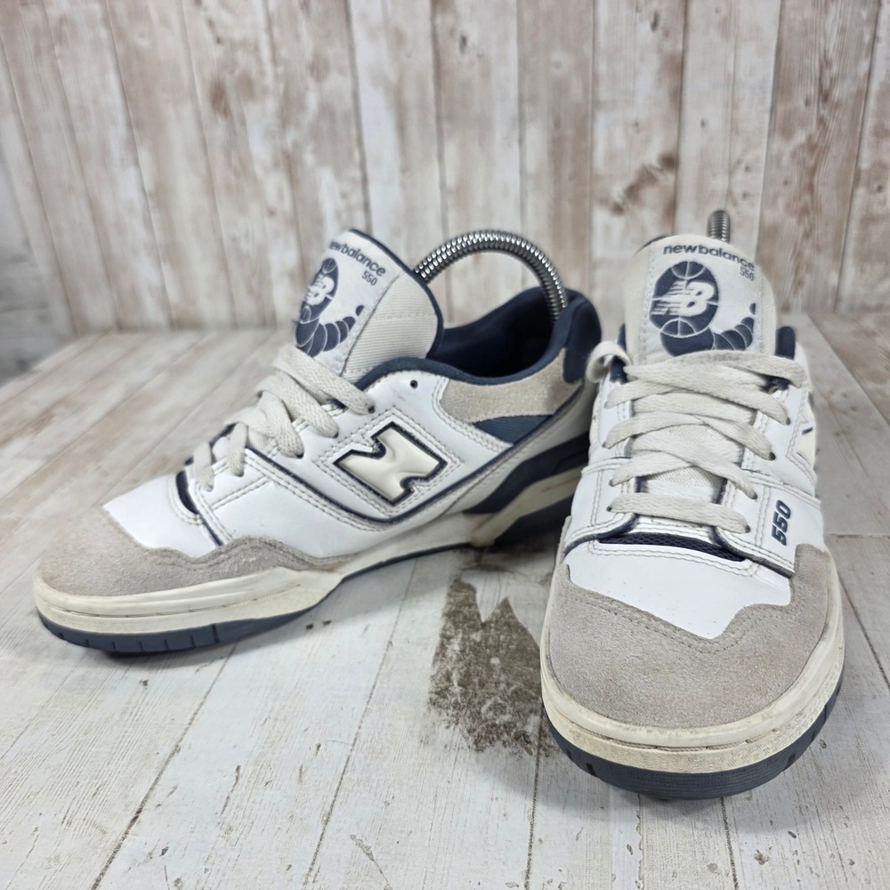 New Balance 550 White Navy Grey Leather Suede Sneakers Womens 7 Mens 5.5 - Picture 7 of 8